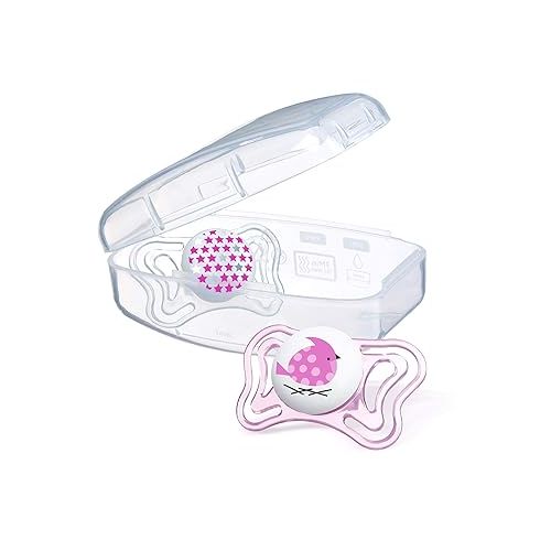 치코 Chicco PhysioForma Light Day & Night including Glow In Dark Pacifier for Babies 0-6m, Pink, Orthodontic Nipple, BPA-Free, 2-count in Sterilizing Case