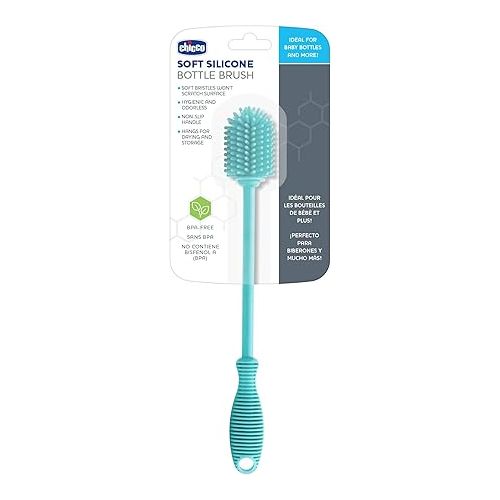 치코 Chicco 9.5” Silicone Bottle Brush with Food-Grade Silicone Bristles | Dishwasher & Sterilizer Safe | Non-Slip, Comfort Grip Handle | Hangs for Drying & Storage | Teal