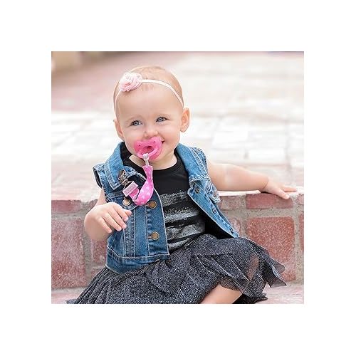 치코 Chicco Two-in-One Pacifier Clip with Loop and Ring Attachments | Loop for Teethers and Small Toys | Ring Included for Knob-Style Pacifiers | Secure Clasp is Gentle on Clothing | Pink