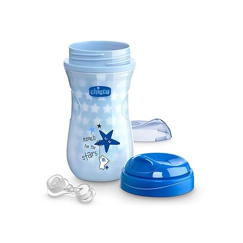 치코 Chicco 9oz. Glow in the Dark Double-Wall Insulated Sippy Cup with Bite-Proof Rim Spout and Spill-Free Lid | Top-Rack Dishwasher Safe | Easy to Hold with Ergonomic Indents | Blue| 12+ months