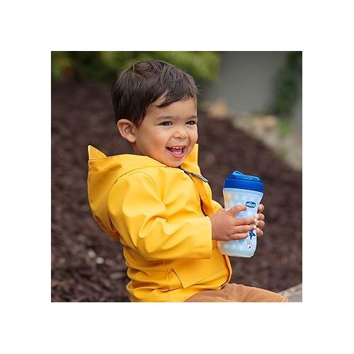 치코 Chicco 9oz. Glow in the Dark Double-Wall Insulated Sippy Cup with Bite-Proof Rim Spout and Spill-Free Lid | Top-Rack Dishwasher Safe | Easy to Hold with Ergonomic Indents | Blue| 12+ months