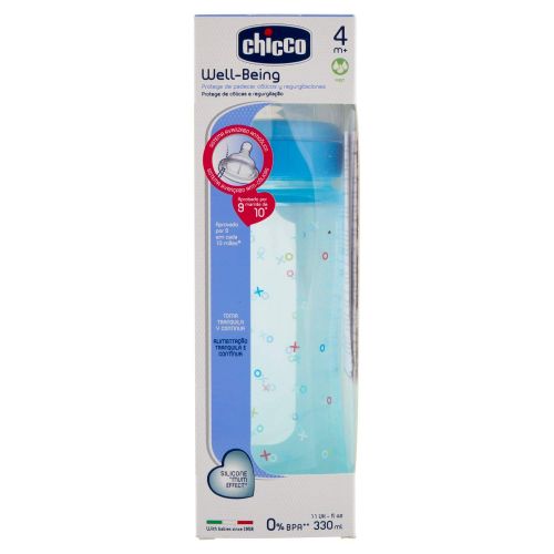 치코 Chicco Silicone Baby Bottle, Fast Flow, 330 mL blue