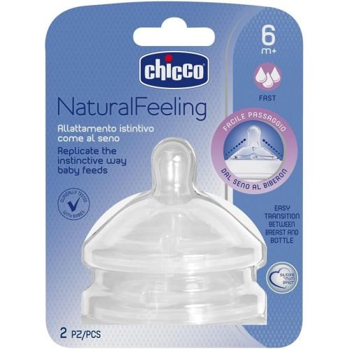 치코 Chicco Tetine Silicone Natural Feeling Flux Rapide Bout Allonge x 2 6 Mois+