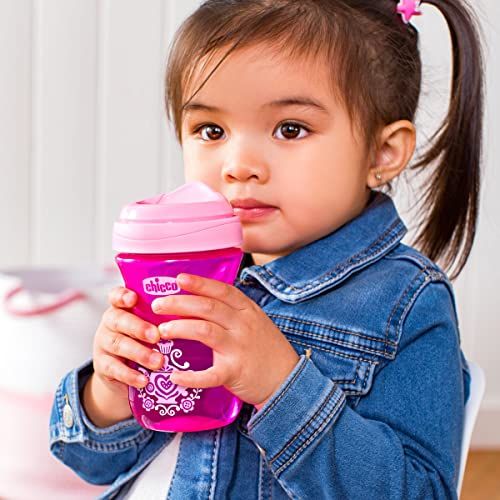 치코 Chicco Rim Spout Trainer Spill Free Bite Poof Rim Baby Sippy Cup, 9 Months+, Pink/Purple, 9 Ounce (Pack of 2) (00007062100070)