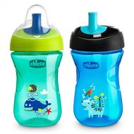 Chicco First Straw Trainer Spill Free Semi-Firm Straw Spout Baby Sippy Cup, 9 Months, Teal/Blue, 9 Ounce (Pack of 2)