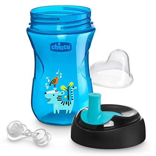 치코 Chicco First Straw Trainer Spill Free Semi-Firm Straw Spout Baby Sippy Cup, 9 Months, Teal/Blue, 9 Ounce (Pack of 2)