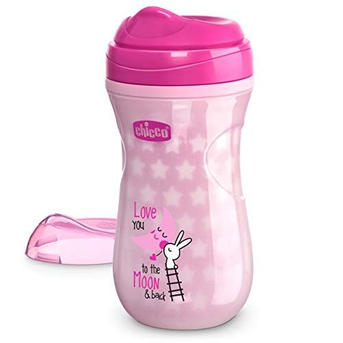 치코 Chicco Glow In The Dark Insulated Rim Spout Trainer Spill Free Baby Sippy Cup 9oz, Pink, 12m+ (1pk)