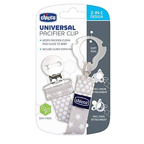 치코 Chicco Universal 2-in-1 Baby Pacifier/Soother Clip/Holder with Universal Loop for Teethers & Small Toys, Teal/Grey