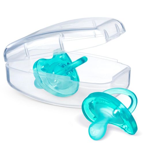 치코 Chicco PhysioForma 100% Soft Silicone One Piece Pacifier for Babies 0-6 Months, Teal, Orthodontic Nipple, BPA-Free, 2-Count in Sterilizing Case