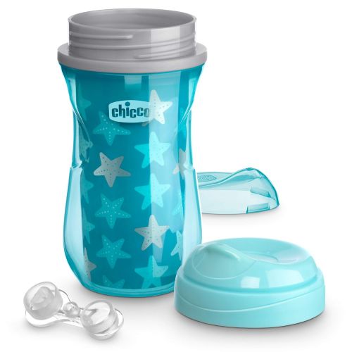 치코 Chicco Insulated Rim Spout Trainer Spill Free Baby Sippy Cup, 12 Months+, Teal/Blue, 9 Ounce (Pack of 2)
