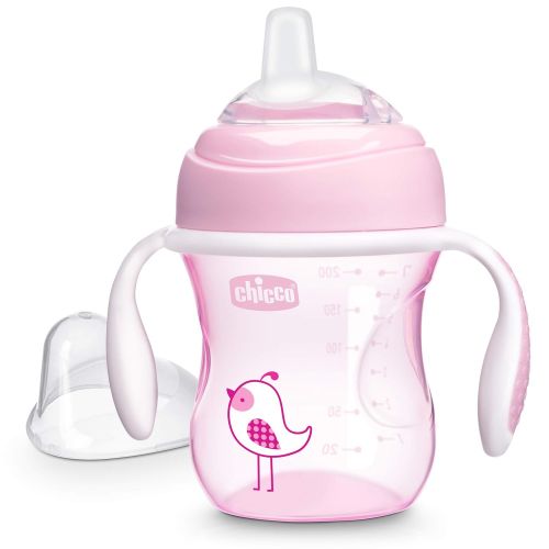 치코 Chicco Soft Silicone Spout Spill Free Transition Baby Sippy Cup, Pink, 7 Ounce/4M+