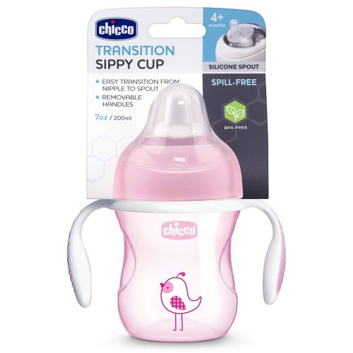 치코 Chicco Soft Silicone Spout Spill Free Transition Baby Sippy Cup, Pink, 7 Ounce/4M+