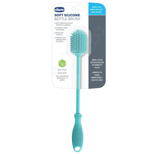 치코 Chicco Silicone Bottle Brush 9.5 Long, BPA-Free, Comfort Grip Handle, Dishwasher & Sterilizer Safe - Teal