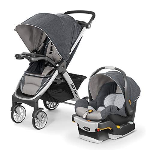 치코 Chicco Bravo Trio Travel System with Full Size Stroller, Convertible Frame Stroller, One-Hand Compact Fold, Extendable Canopy and KeyFit 30 Infant Car Seat, Nottingham