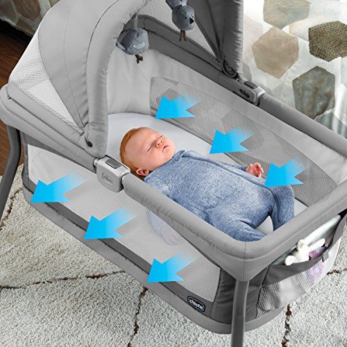 치코 Chicco Lullago Nest Portable Bassinet, Travel Friendly Carry Bag, Removable and Machine-Washable Fabrics, Breathable Mesh Sides, Adjustable Canopy with Hanging Toys, Poetic