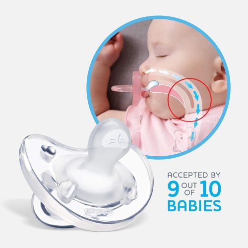 치코 Chicco PhysioForma 100% Soft Silicone One Piece Pacifier for Babies 0-6 Months, Pink, Orthodontic Nipple, BPA-Free, 2-count in Sterilizing Case