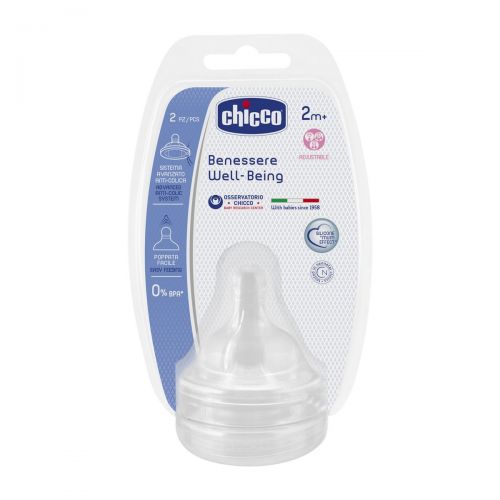 치코 Chicco 00020833200000 Welfare Adjustable Silicone Teat Pack of 2, White, 2 Months