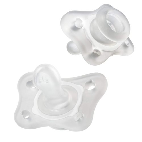 치코 Chicco PhysioForma Silicone Mini Pacifier in Clear for Babies 0-2m, Orthodontic Nipple, BPA-Free, 2-Count in Sterilizing Case