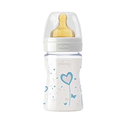 치코 Chicco Feeding Bottle Well-Being 150ml Glass Decorated and Rubber Boy 0M +