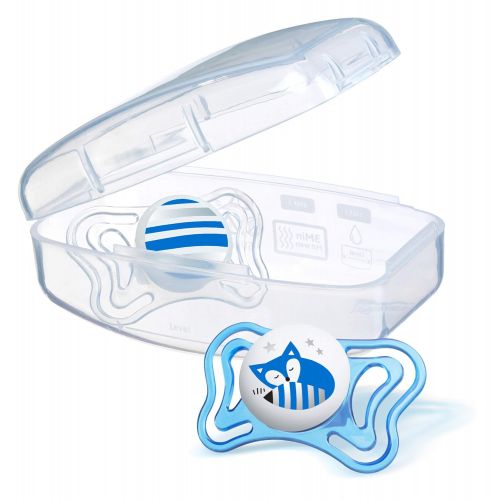 치코 Chicco PhysioForma Light Day & Night including Glow In Dark Pacifier for Babies 6-16m, Blue, Orthodontic Nipple, BPA-Free, 2-count In Sterilizing Case