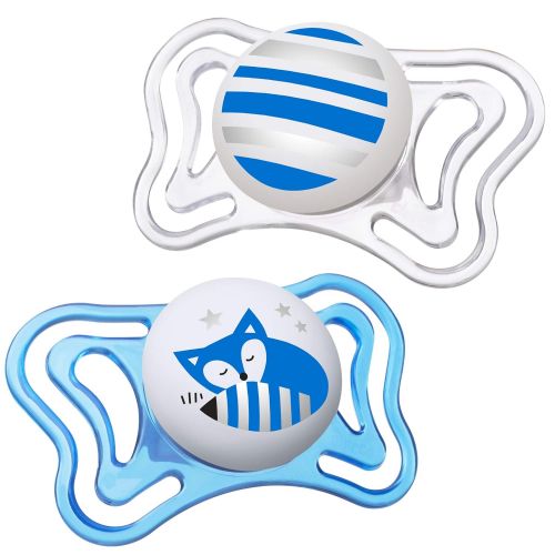 치코 Chicco PhysioForma Light Day & Night including Glow In Dark Pacifier for Babies 6-16m, Blue, Orthodontic Nipple, BPA-Free, 2-count In Sterilizing Case