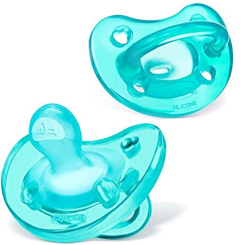 치코 Chicco PhysioForma 100% Soft Silicone One Piece Pacifier for Babies 16-24m, Teal, Orthodontic Nipple, BPA-Free, 2-count in Sterilizing Case