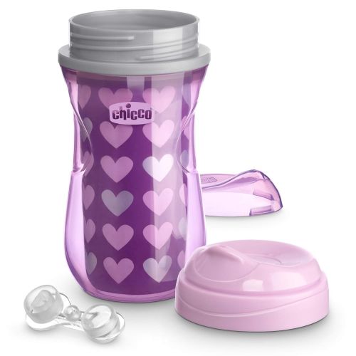 치코 Chicco Insulated Rim Spout Trainer Spill Free Baby Sippy Cup 9oz Pink/Purple 12m+ (2pk)