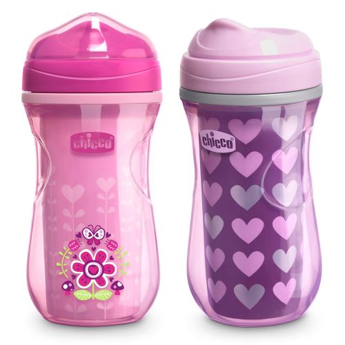 치코 Chicco Insulated Rim Spout Trainer Spill Free Baby Sippy Cup 9oz Pink/Purple 12m+ (2pk)