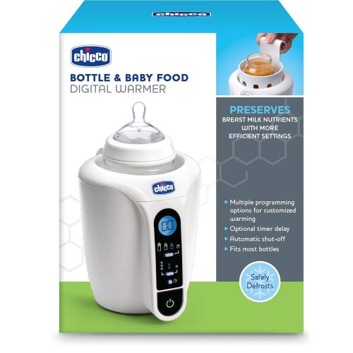 치코 Chicco Digital Bottle & Baby Food Jar Warmer with LCD Display, Digital Countdown and Ready Alert, Fits Most Bottles and Baby Food Jars, White