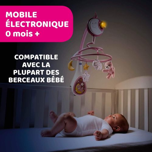 치코 Chicco Next2Dreams Baby Mobile with Music Box for Cot and Bed - 3 in 1 Baby Mobile Compatible with Next2Me Cot, with Sound Effects, Soft Night Light Projector and Classical Music -