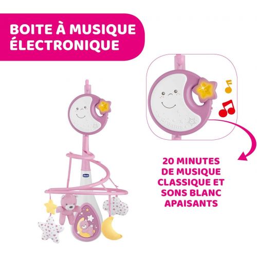 치코 Chicco Next2Dreams Baby Mobile with Music Box for Cot and Bed - 3 in 1 Baby Mobile Compatible with Next2Me Cot, with Sound Effects, Soft Night Light Projector and Classical Music -