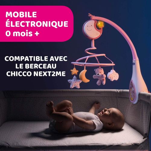 치코 Chicco Next2Dreams Baby Mobile with Music Box for Cot and Bed - 3 in 1 Baby Mobile Compatible with Next2Me Cot, with Sound Effects, Soft Night Light Projector and Classical Music -