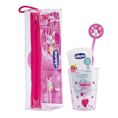 치코 Chicco - Travel Brush Set: Tooth Brush + Paste + case + Cup, Pink