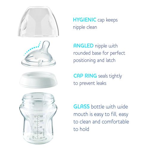 치코 Chicco NaturalFit Glass Baby Bottle 2 Pack, 0m+ Slow Flow, with Bonus Silicone Sleeve