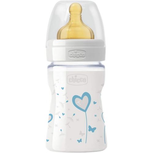 치코 Chicco Feeding Bottle Well-Being 150ml Glass Decorated and Rubber Boy 0M +