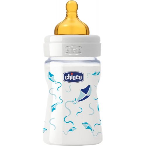 치코 Chicco Feeding Bottle Well-Being 150ml Glass Decorated and Rubber Boy 0M +