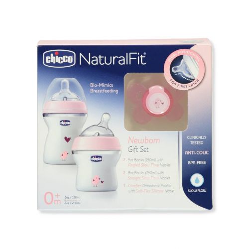 치코 Chicco NaturalFit Glass 2 Pack Slow Flow with Bonus Silicone Sleeve, 9 Ounce, 0 Months Plus