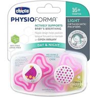 Chicco PhysioForma Light Day & Night Including Glow in Dark Pacifier for Babies 16m+, Pink, Orthodontic Nipple, BPA-Free, 2-Count in Sterilizing Case