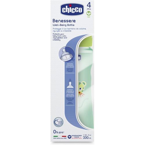 치코 Chicco Baby Bottle Wellbeing Coloured Polypropylene and Silicon Unisex 4M + 330ml