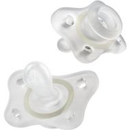 Chicco PhysioForma Silicone Mini Glow in The Dark Pacifier in Clear for Babies 2-6m, Orthodontic Nipple, BPA-Free, 2-Count in Sterilizing Case