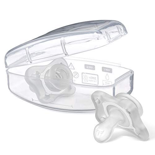 치코 Chicco PhysioForma Silicone Mini Pacifier in Clear for Babies 0-2m, Orthodontic Nipple, BPA-Free, 2-Count in Sterilizing Case