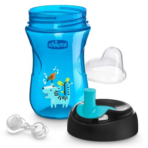 치코 Chicco Sport Spout Trainer, Spill Free Baby Sippy Cup, 9 Months, Teal/Blue, 9 Ounce (Pack of 2)