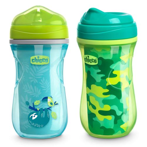 치코 Chicco Insulated Rim Spout Trainer Spill Free Baby Sippy Cup 9oz Teal/Green 12m+ (2pk)