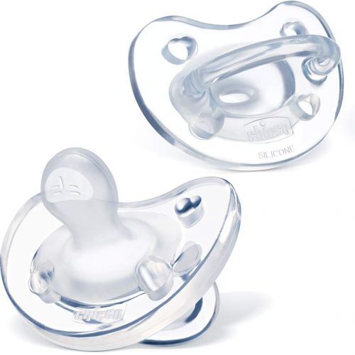 치코 Chicco PhysioForma 100% Soft Silicone One Piece Pacifier for Babies 0-6m, Clear, Orthodontic Nipple, BPA-Free, 2-count in Sterilizing Case