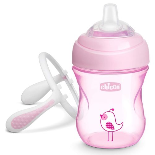 치코 Chicco Soft Silicone Spout Spill Free Transition Baby Sippy Cup 7oz Pink 4m+
