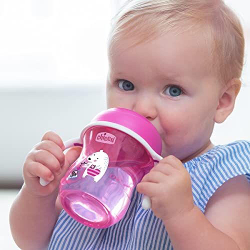 치코 Chicco Semi-Soft Spout Spill Free Baby Trainer Sippy Cup, 6 Months, Pink/Purple, 7 Ounce (Pack of 2)