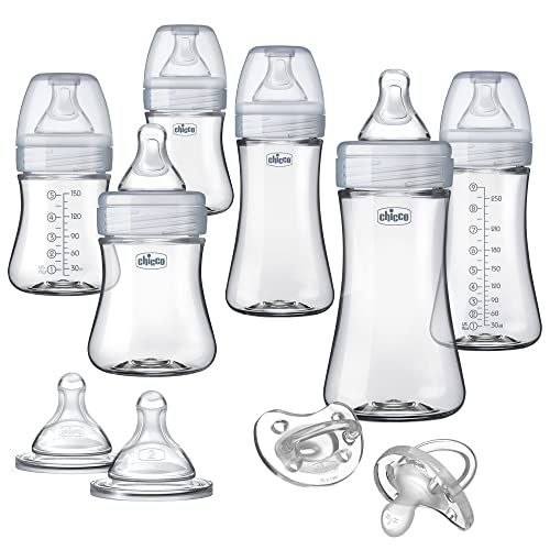 치코 Chicco Duo Deluxe Hybrid Baby Bottle Gift Set with Invinci-Glass Inside/Plastic Outside - Clear/Grey