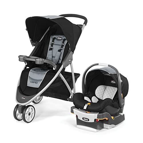 치코 Chicco Viaro Quick-Fold Travel System Includes Infant Car Seat and Base Stroller and Car Seat Combo Baby Travel Gear Techna/Black/Silver