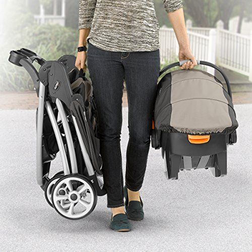 치코 Chicco Viaro Quick-Fold Travel System Includes Infant Car Seat and Base Stroller and Car Seat Combo Baby Travel Gear Techna/Black/Silver