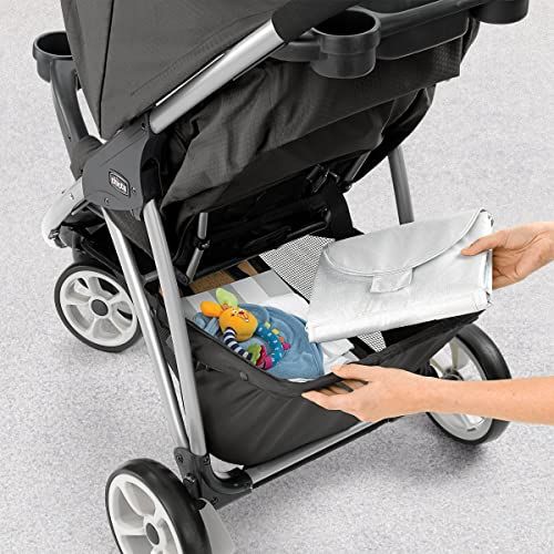 치코 Chicco Viaro Quick-Fold Travel System Includes Infant Car Seat and Base Stroller and Car Seat Combo Baby Travel Gear Techna/Black/Silver